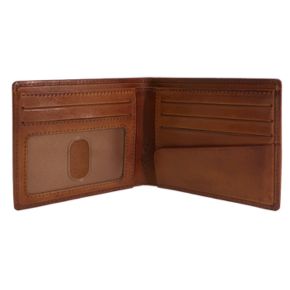 Open View Two tone full grain leather bifold wallet and clear ID window