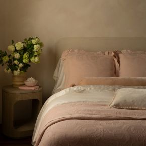 A bed dressed in our newest collection, Marisette
