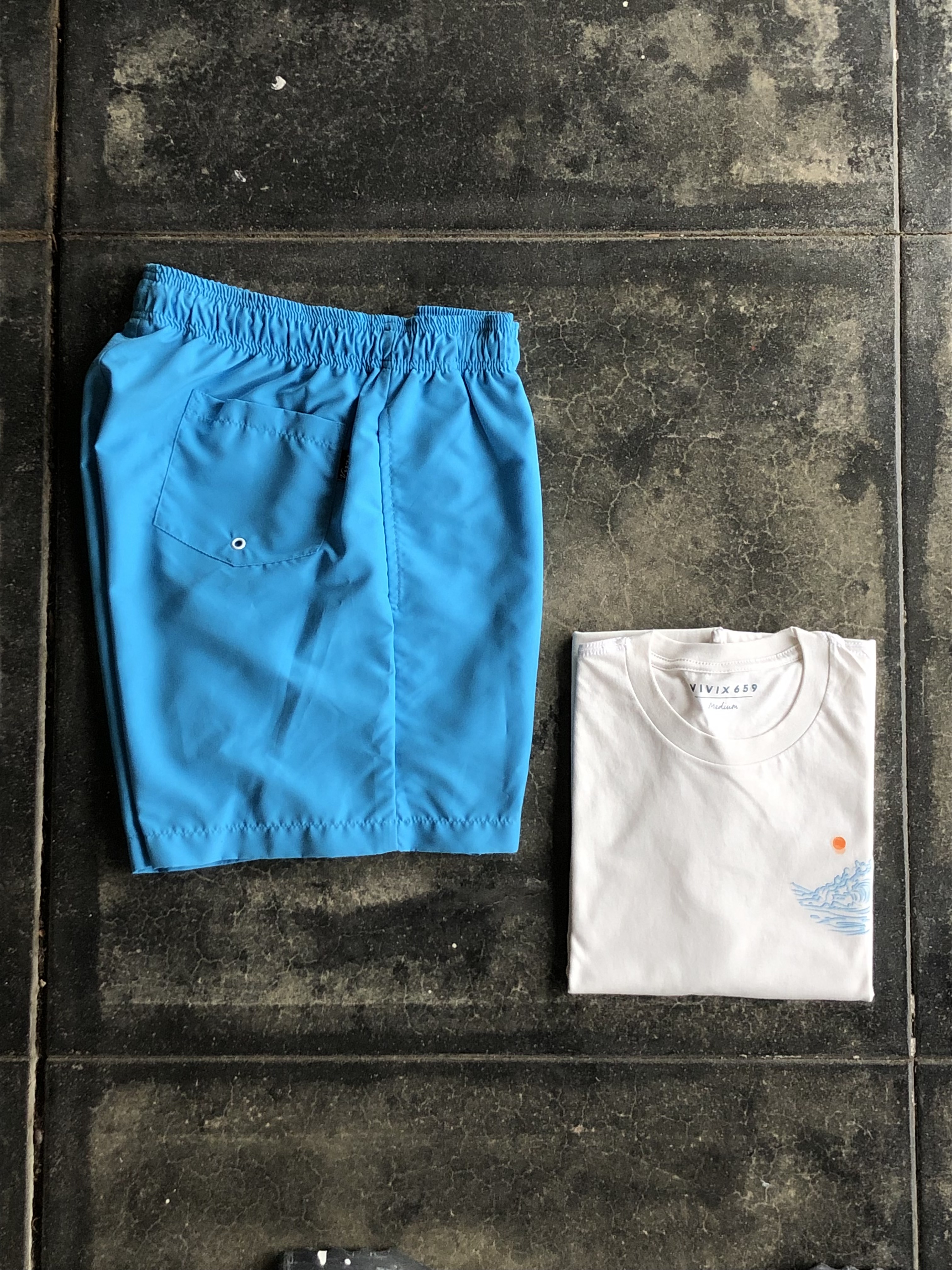 American Made Quick Dry Swim Trunk and Hand Drawn Men’s Premium Tee Shirt