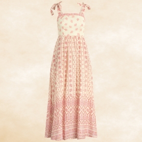 The Santa Barbara Dress, a favorite in every wardrobe, is designed with tie straps, a contrasting neckline band, a smocked back, and in-seam pockets for an easy, polished look with subtle, thoughtful 