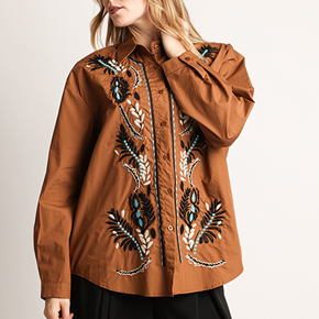 MULTICOLOR FLORAL EMBROIDERED BUTTON DOWN SHIRT