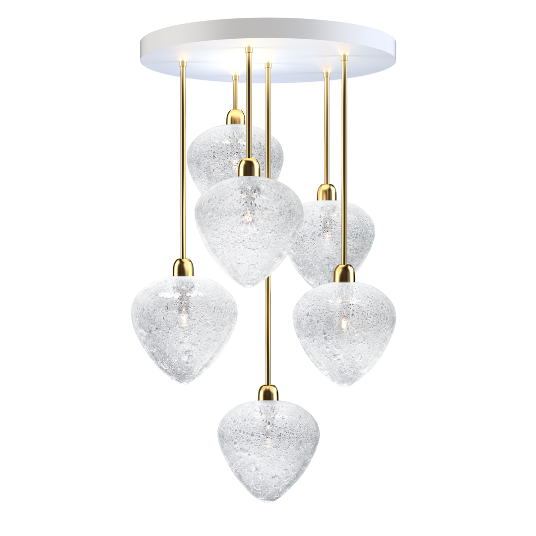 AMULET 5  Color: crystal + soda  Diameter: 500 mm (19,69 in)  Height: 900 mm (35,43 in)  Weight: 12,6 kg  Light source: 6 x G4
