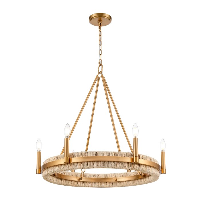 The Copa chandelier was designed using natural strands of corn leaves which are dried and formed into a delicate rope material and then wrapped around a metal frame.